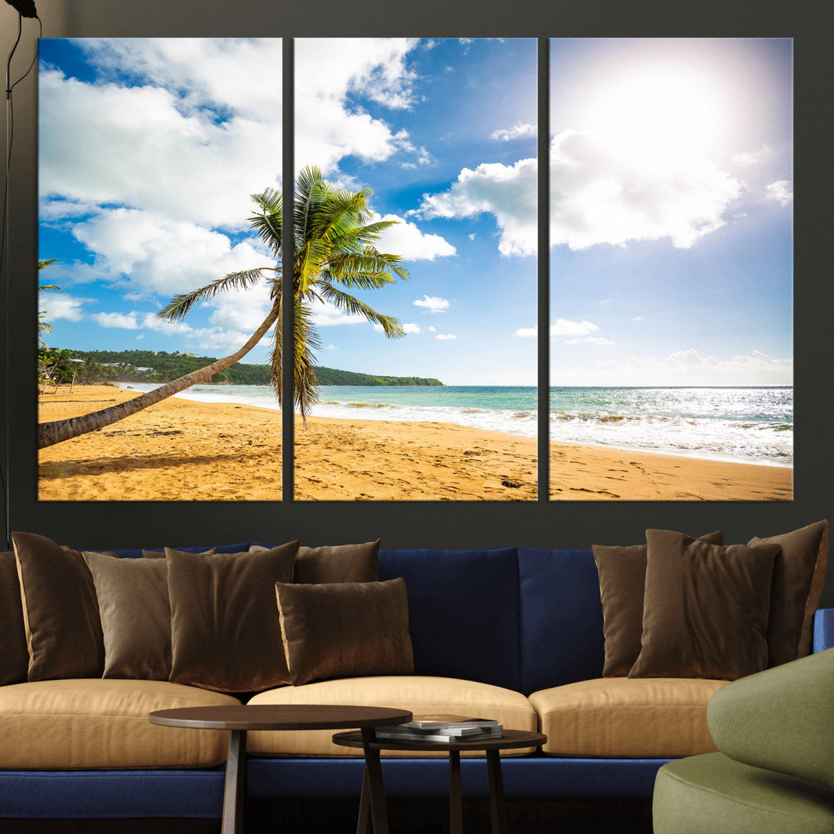 Tropical Beach Canvas Wall Art, Palm Tree Ocean Photo Print, Coastal Living Room Decor, Turquoise Sea Beach House Art, Summer Wall Art