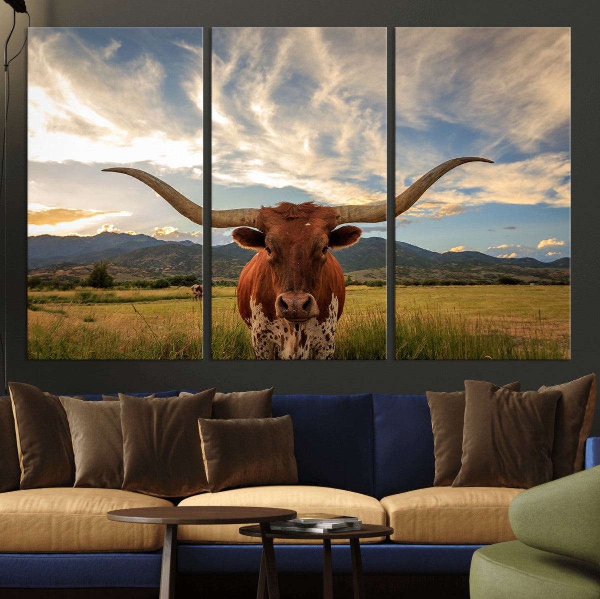 Texas Longhorn Canvas Wall Art – Majestic Triptych Animal