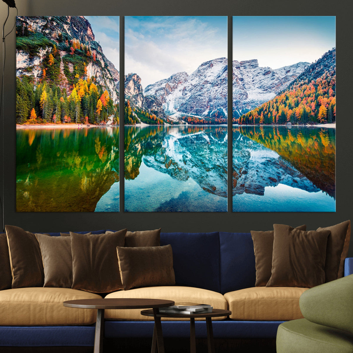 Spectacular autumn view of Braies Lake Wall Art Canvas Print