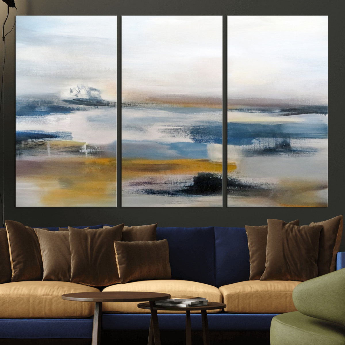 Abstract Landscape Wall Art Canvas | 3 Panel Modern Blue,