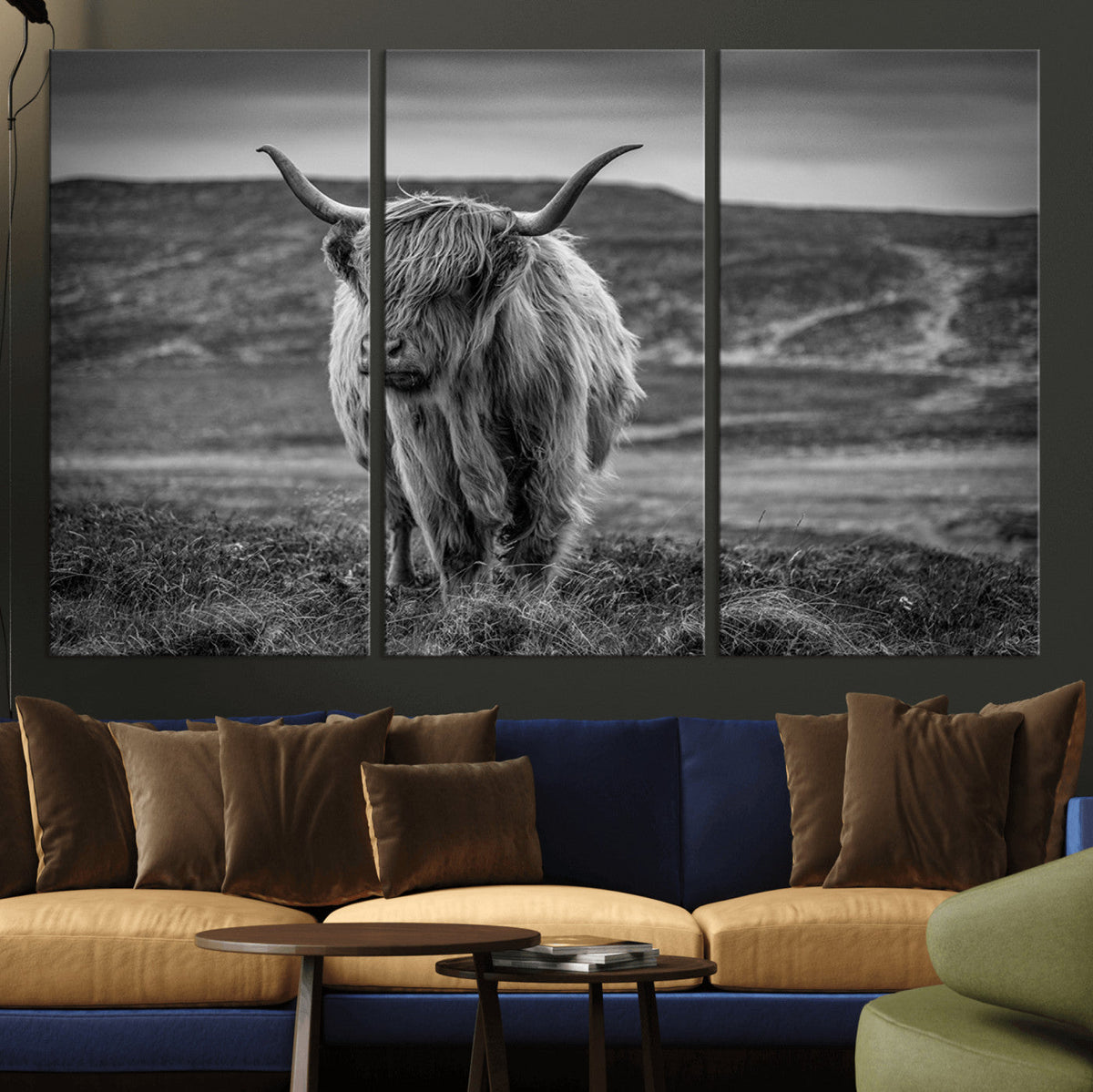 Fluffy Cattle Wall Art Print, Highland Cow Canvas, Framed