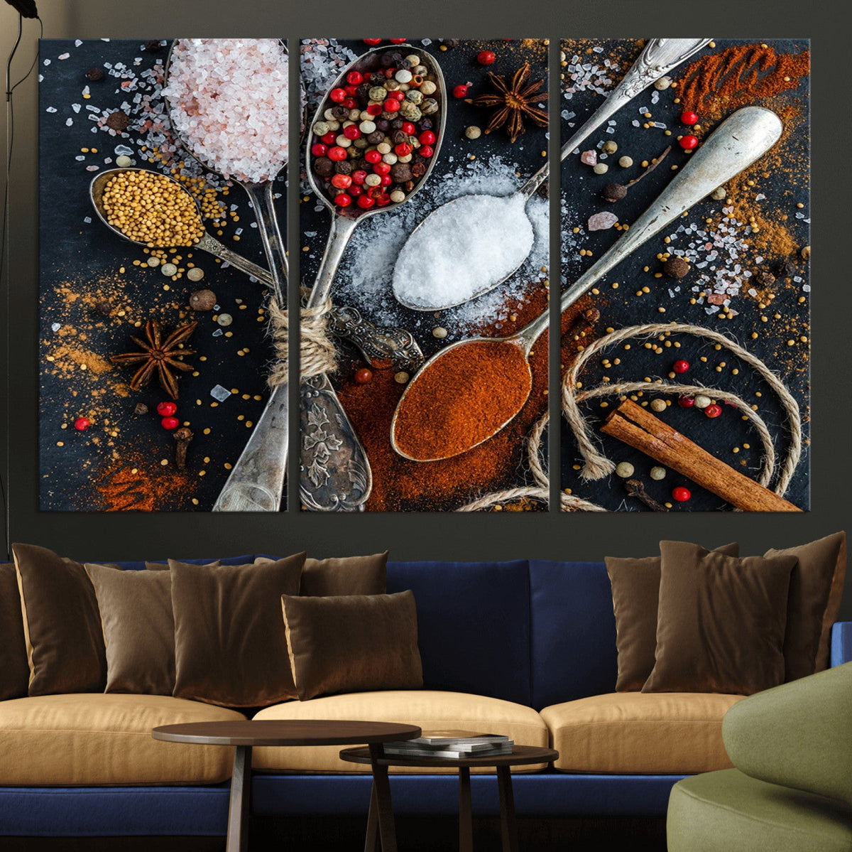 Spices and Seasonings Canvas Wall Art – Colorful Triptych