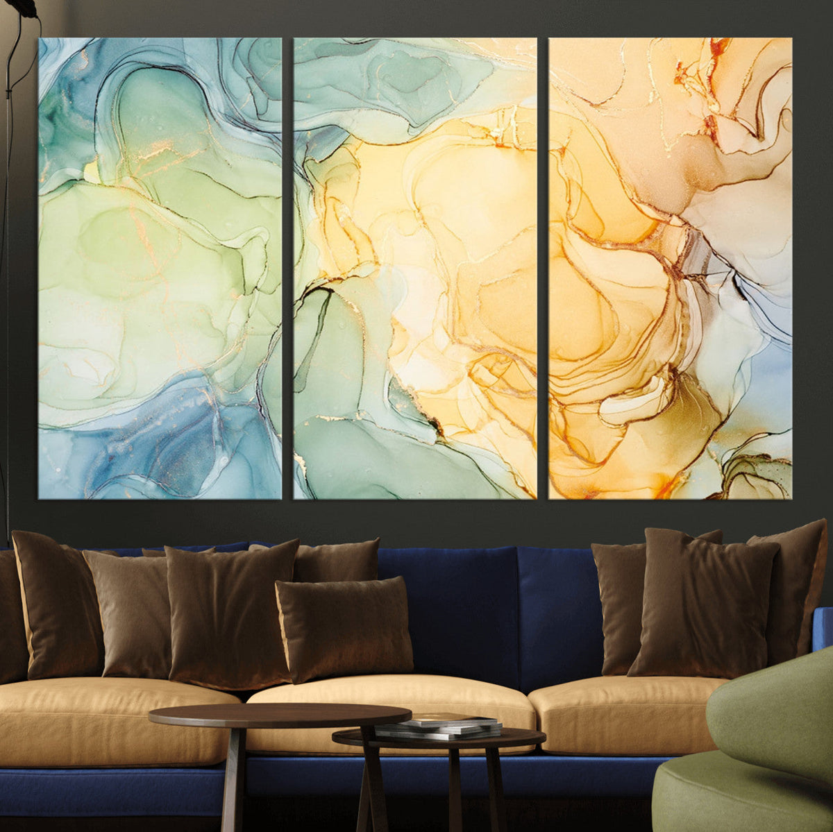 Green and Yellow Marble Fluid Effect Wall Art, Green and