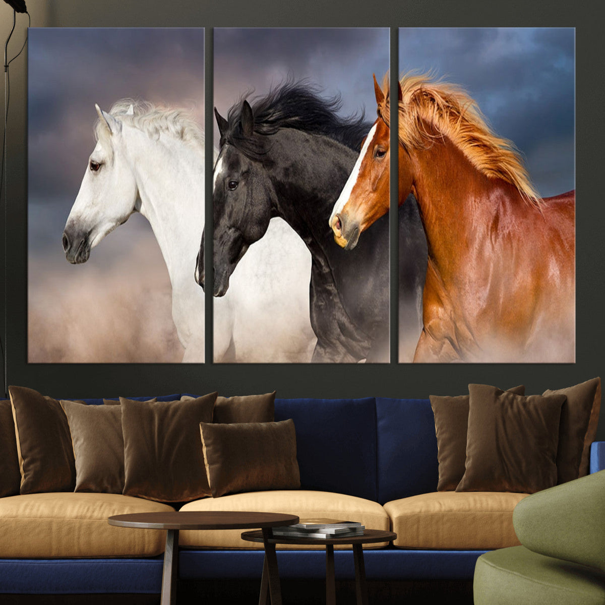 Animal Wall Art Three Horses Farmhouse Art Canvas, Framed