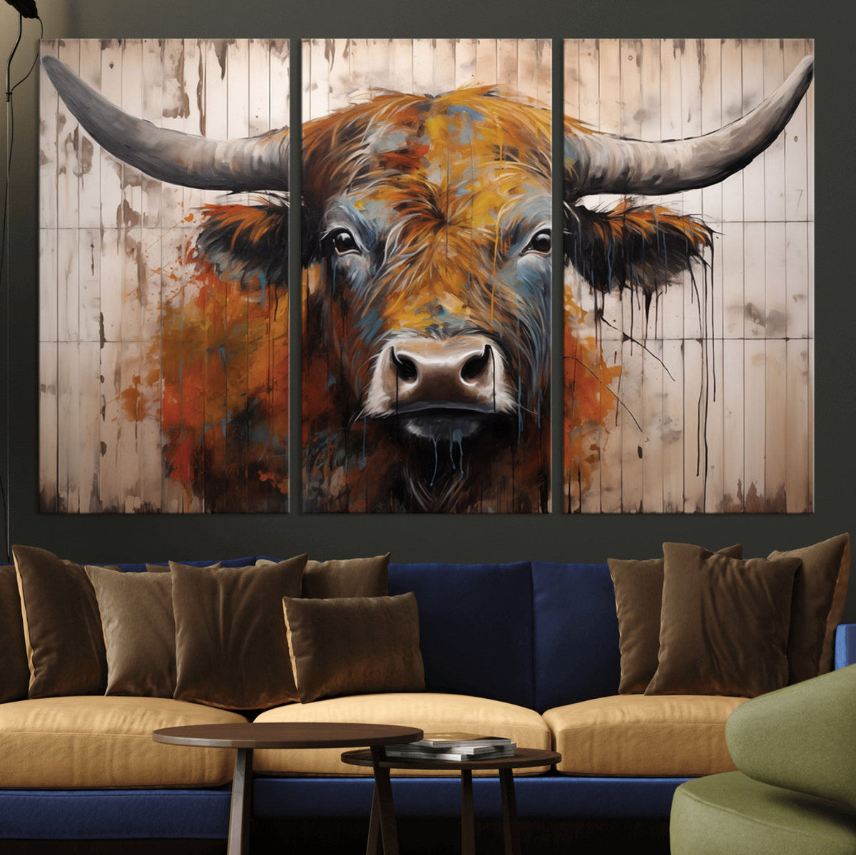 Abstract Bull Highland Cow Canvas Wall Art Print – Vibrant