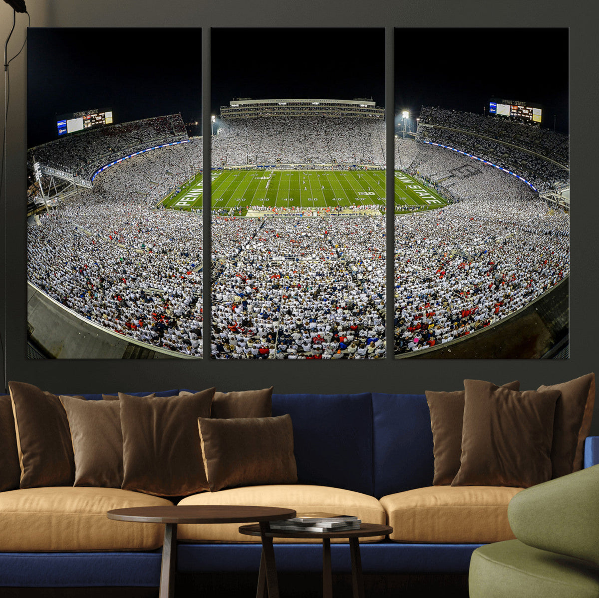 Beaver Stadium Night Game Triple Canvas Wall Art - Penn