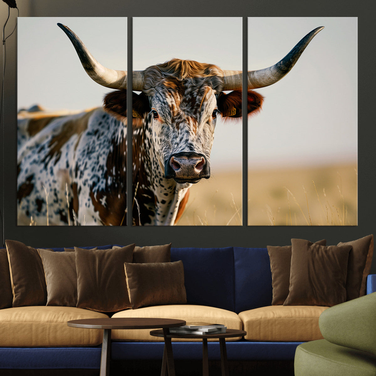 Texas Bull Longhorn Wall Art Canvas Print for Farm House