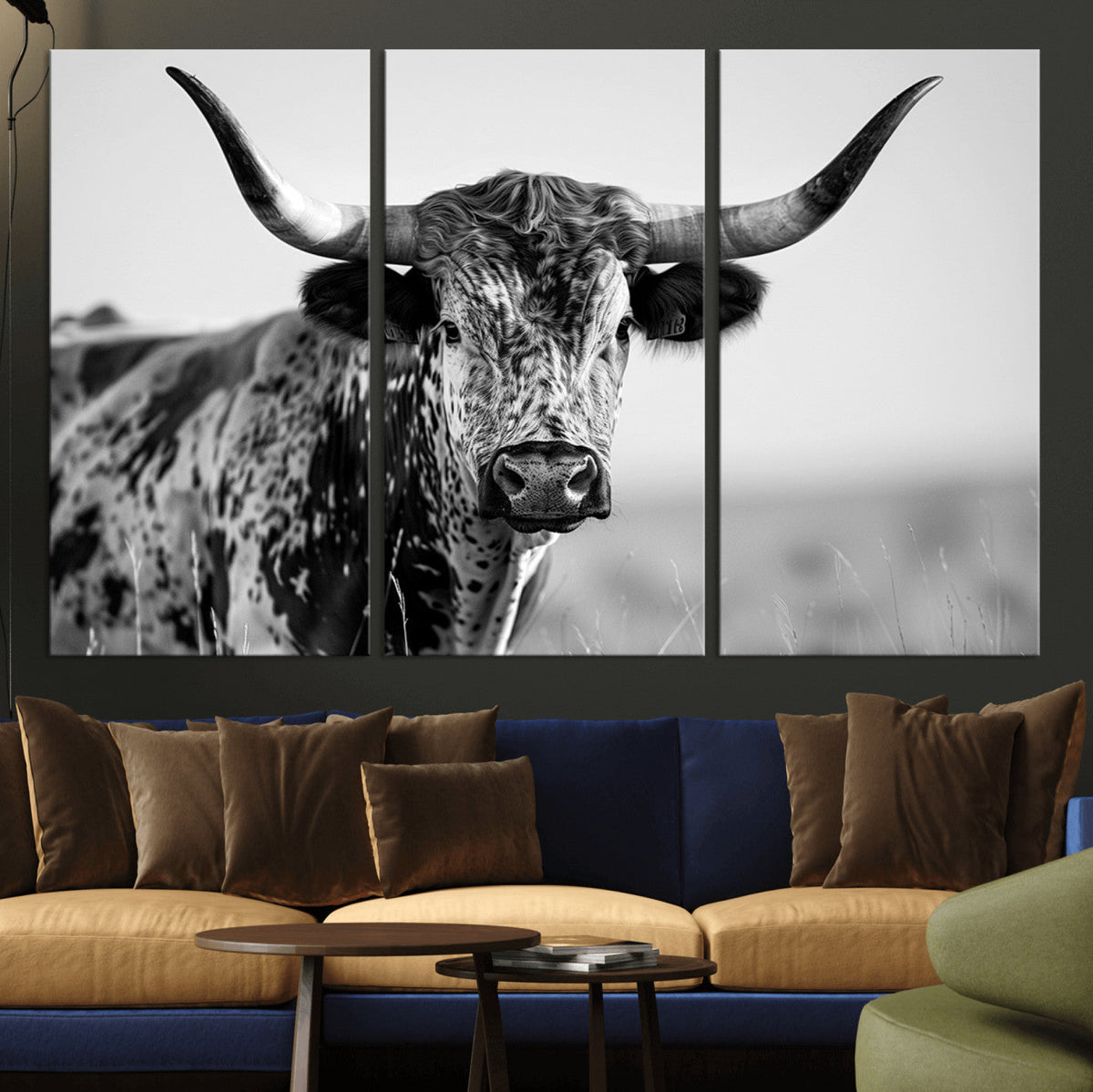 Texas Highland Cow Longhorn Canvas Print - Rustic Farmhouse