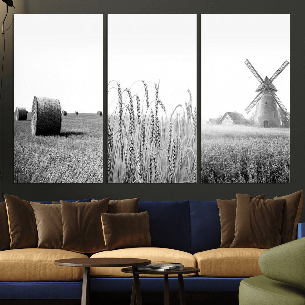 Vintage Farmhouse Black and White Triptych Wall Art – Giclee
