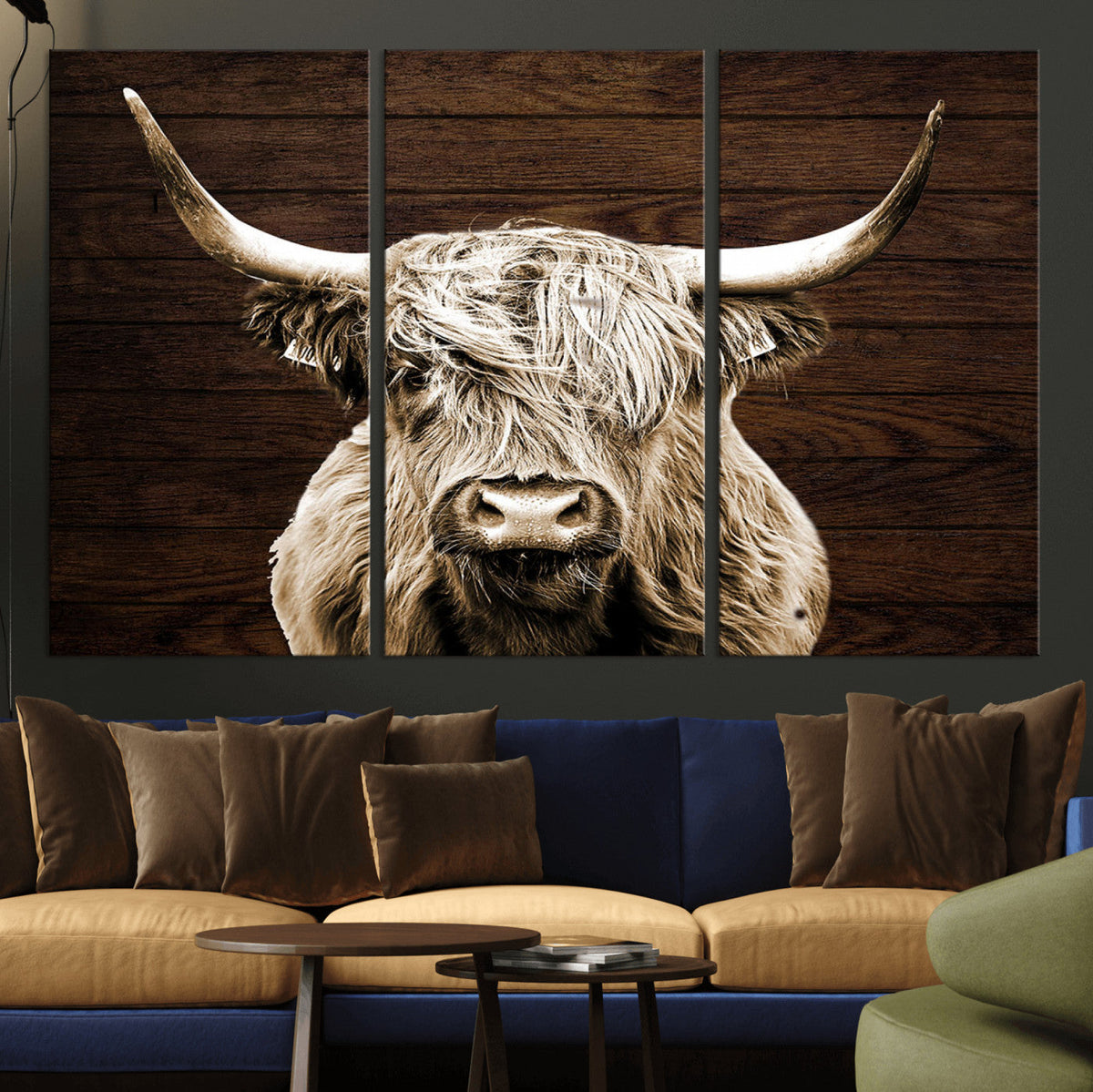 Highland Cow Wall Art Canvas Print, Rustic Farmhouse Decor,
