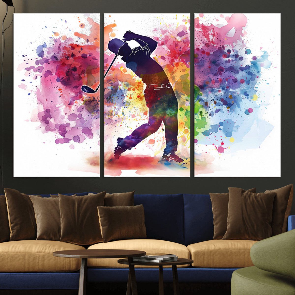 Colorful Golfer Swing Wall Art Canvas Print - Ready to Hang,