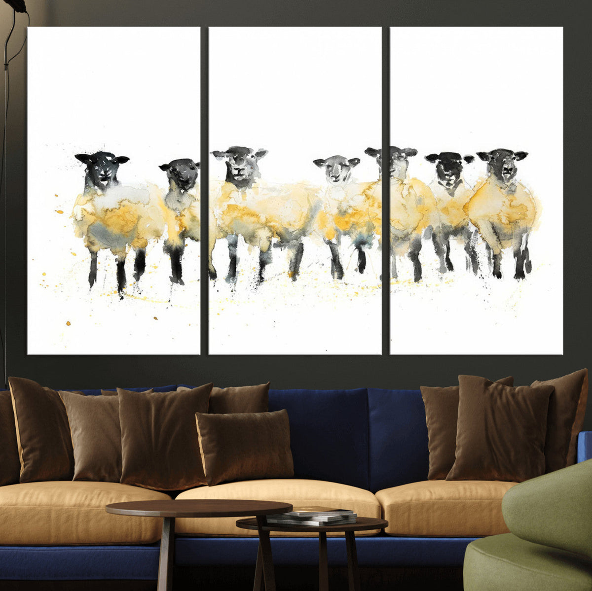 Farmhouse Wall Art Sheep Print | Ready to Hang Framed Canvas