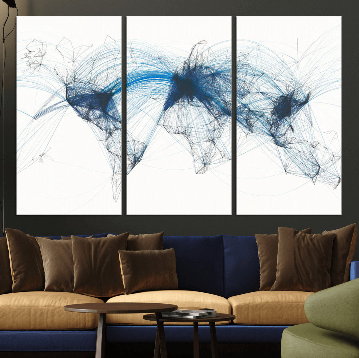 Flight Route Map Wall Art Canvas Print, Abstract Air Traffic
