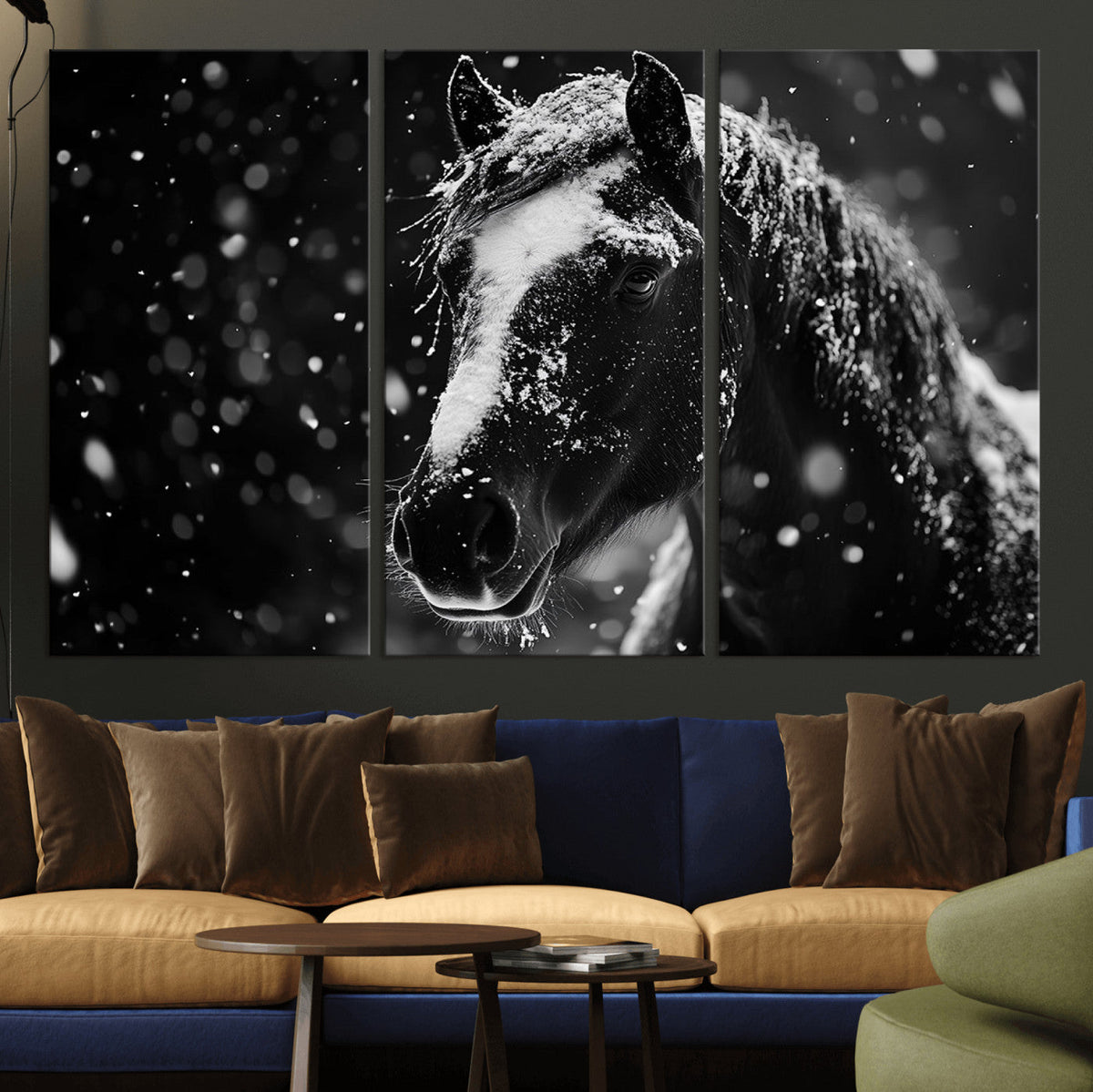 Winter Horse Wall Art | Black and White Horse Print | Ready