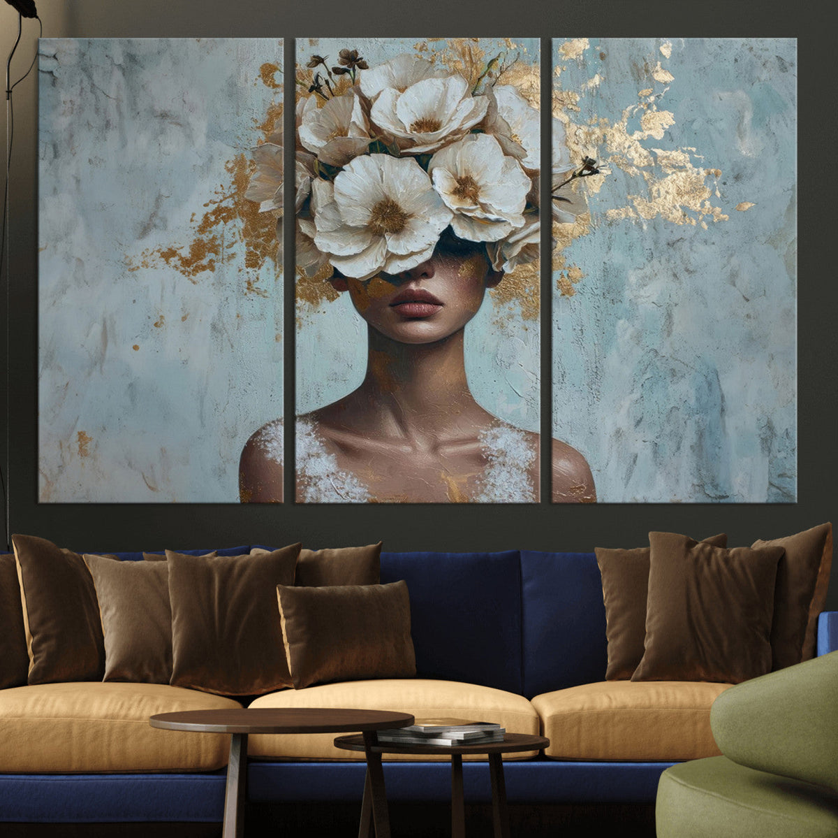 Golden Petal Wall Art - Petal Silhouette Woman Wall Art