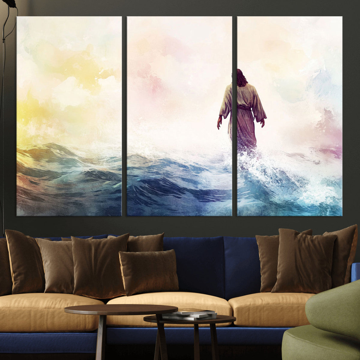 Watercolor Jesus Walking on Water Canvas Print, Christian