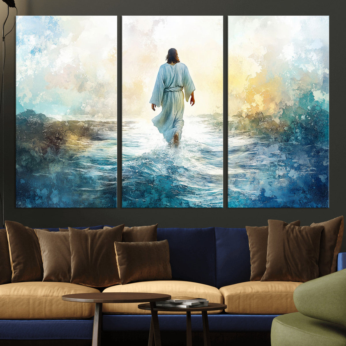 Watercolor Jesus Walking on Water Canvas Print, Christian