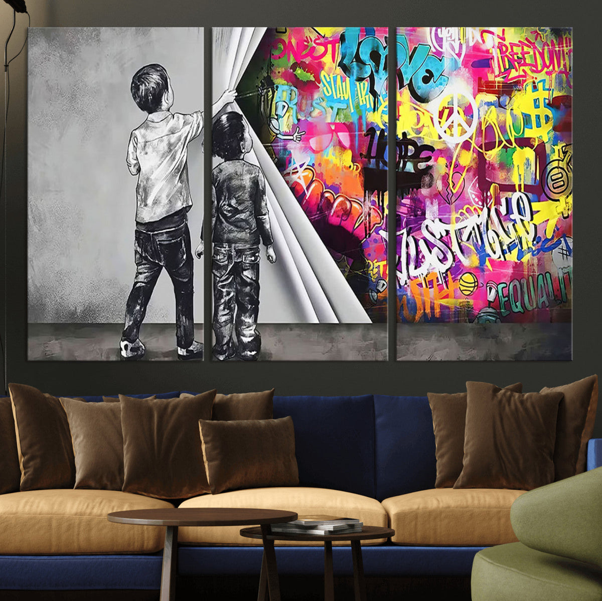 Banksy Print - Street Art Canvas Wall Art - Kids Revealing