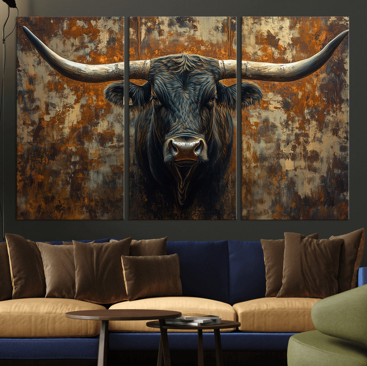 Longhorn Texas Cow Bull Wall Art | Rustic Farmhouse Canvas