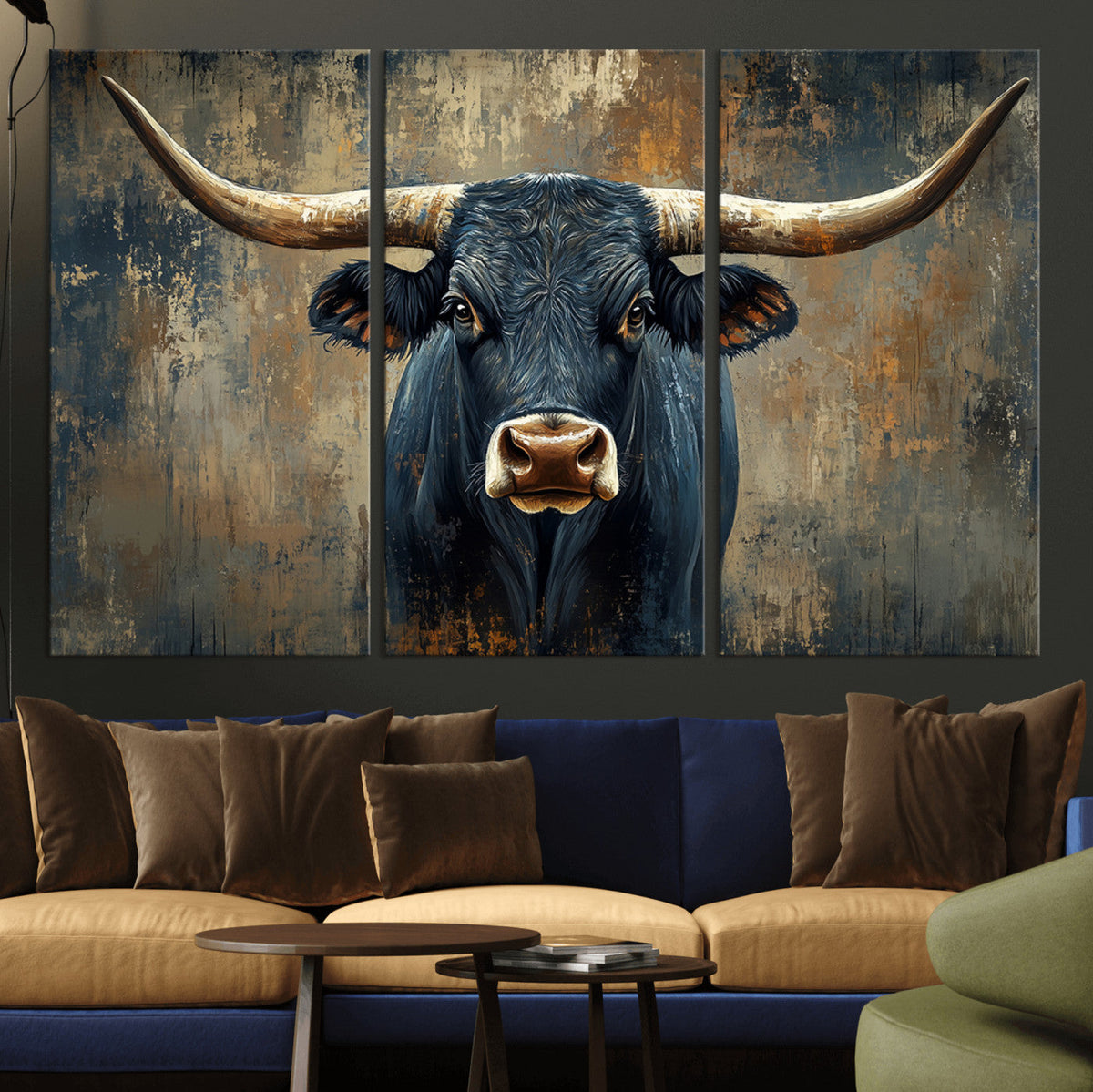 Texas Western Wall Art Canvas Print - Abstract Cow Longhorn