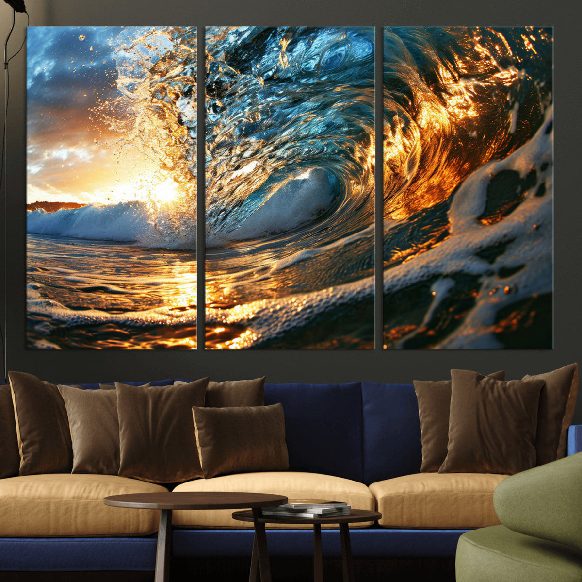 Ocean Wave at Sunset Canvas Wall Art – Vibrant Coastal Beach