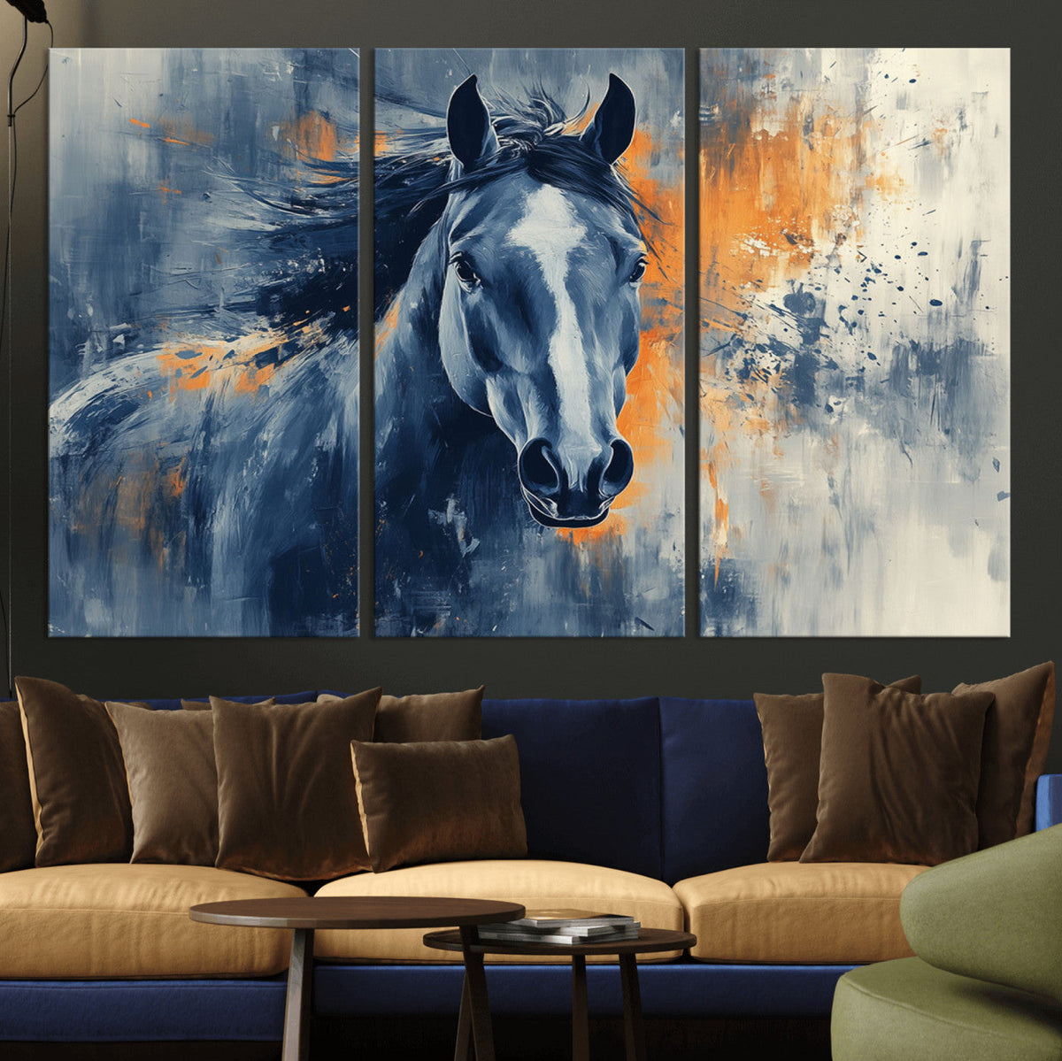 Abstract Blue Horse Wall Art Print Canvas | Horse Wall Art