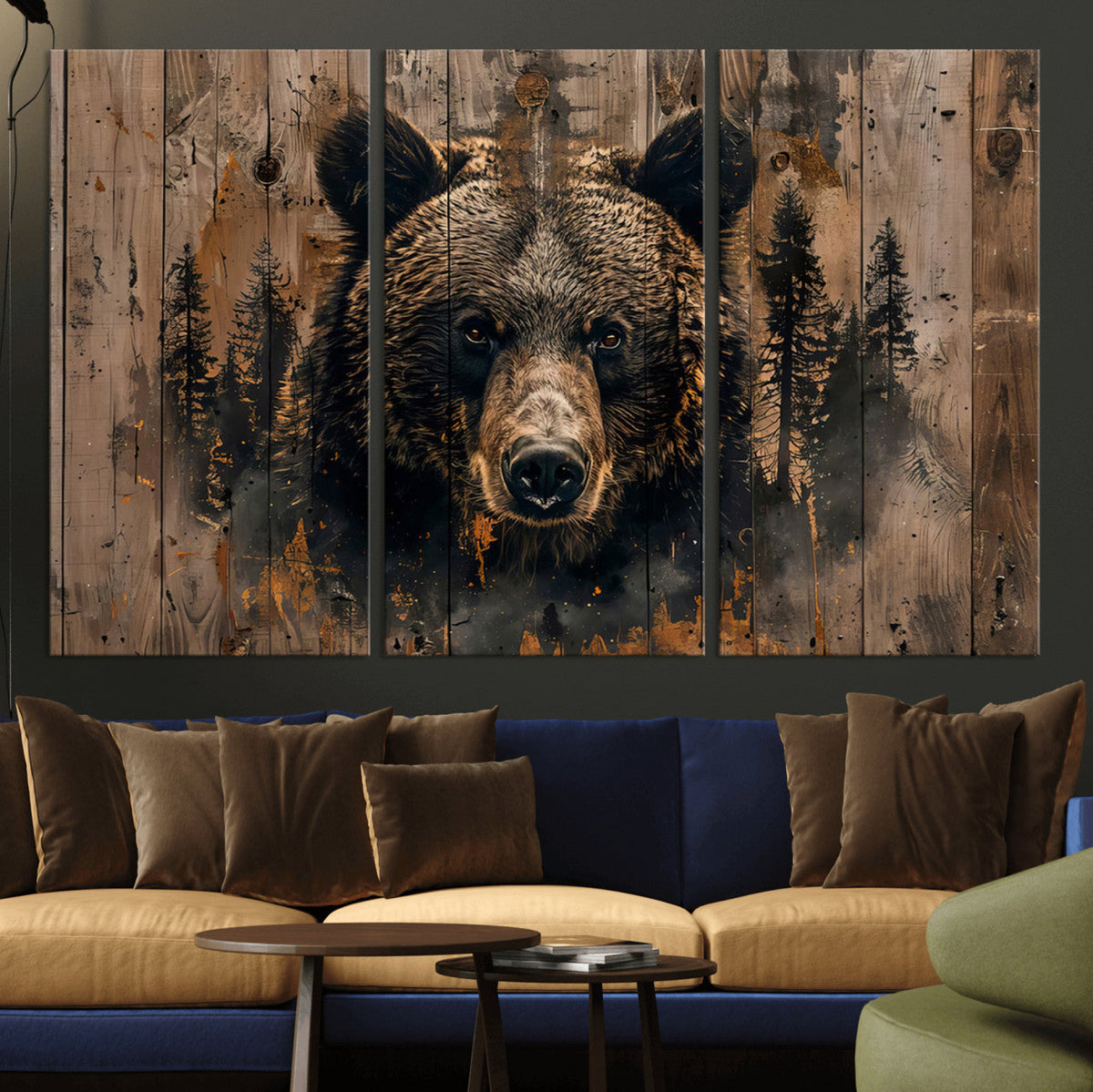Rustic Grizzly 399 Wall Art | Triptych Canvas Print | Rustic