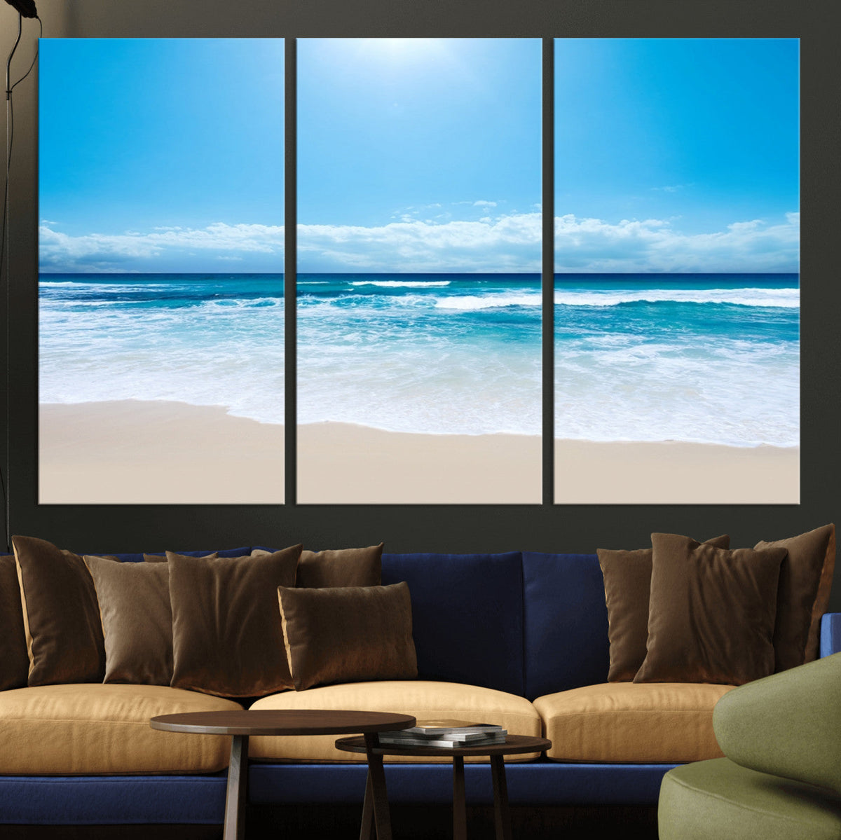 Wall Art Canvas Print Shiny Blue Sea and Beach