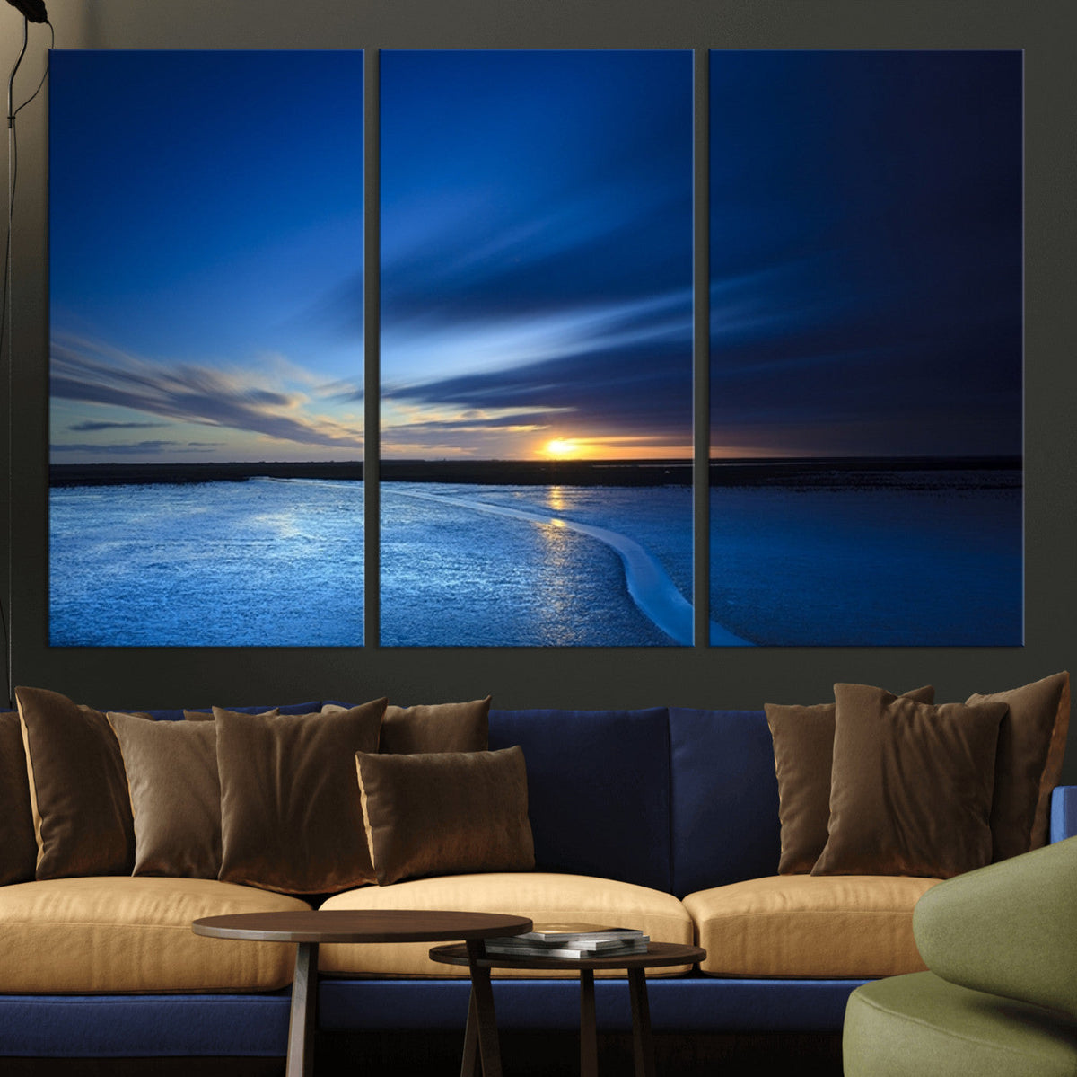 Blue Sunset Ocean Canvas Wall Art Print – Serene Coastal