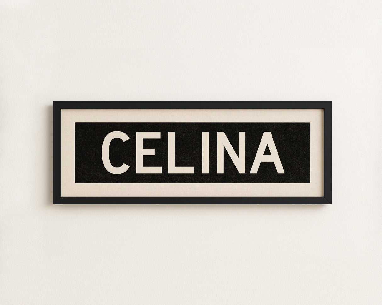 Framed Celina Bus Scroll Sign