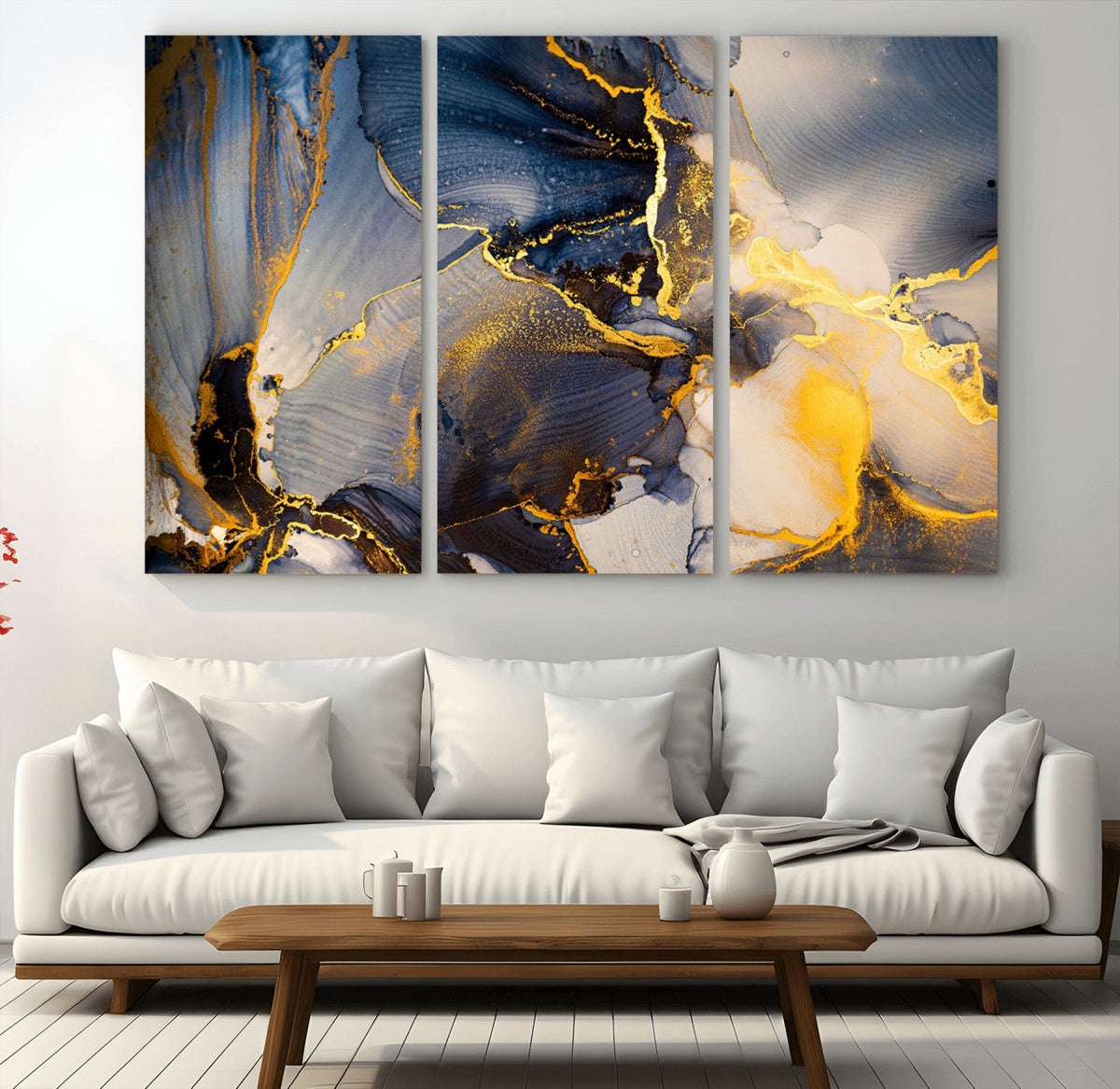Large Abstract Wall Art Print - Gold and Blue Abstract