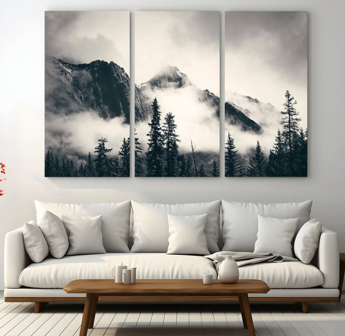 Large Foggy Mountain Forest Wall Art Canvas Print | Misty
