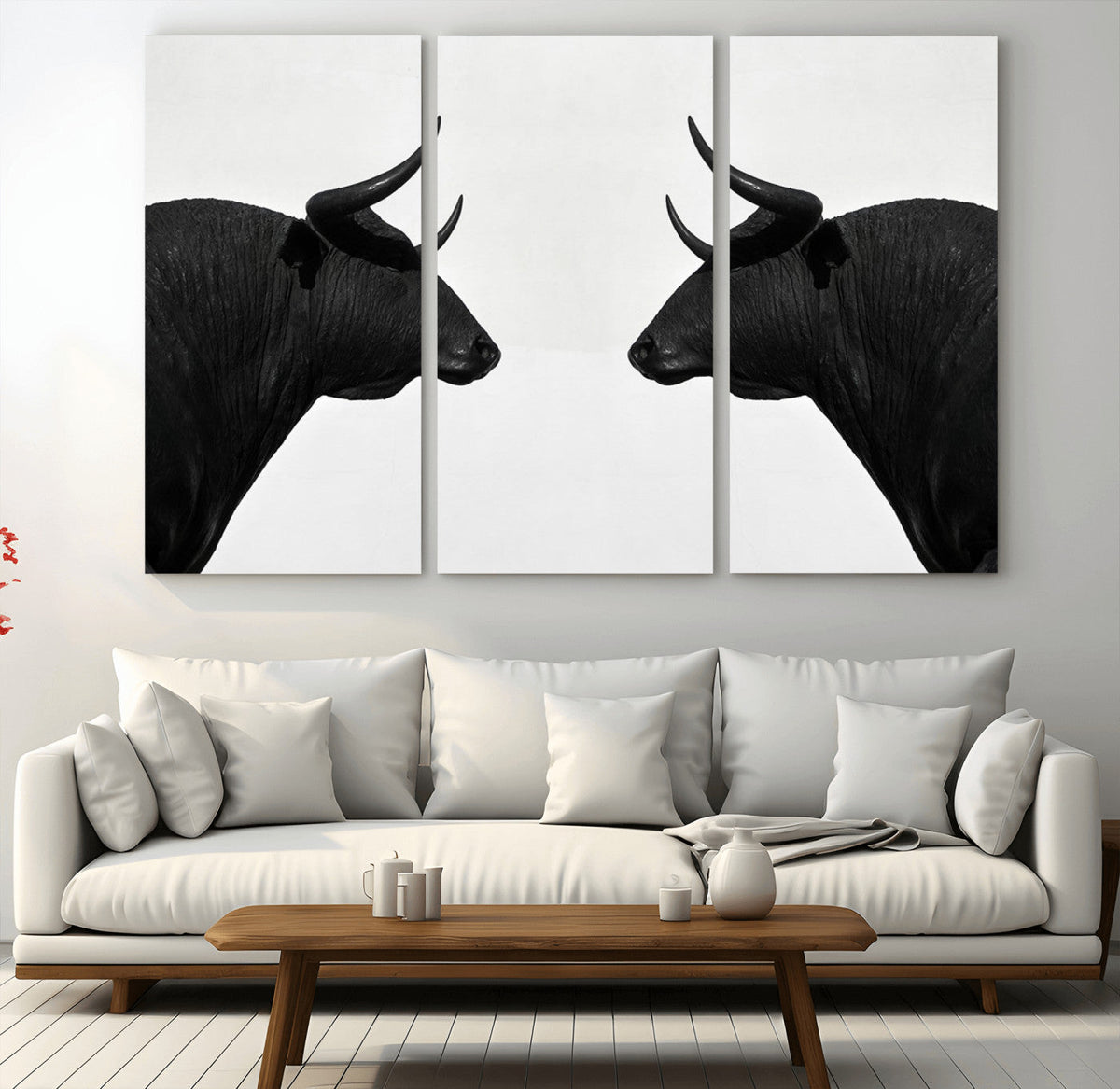 Spanish Bull Art - Framed Black and White Bull Canvas Print