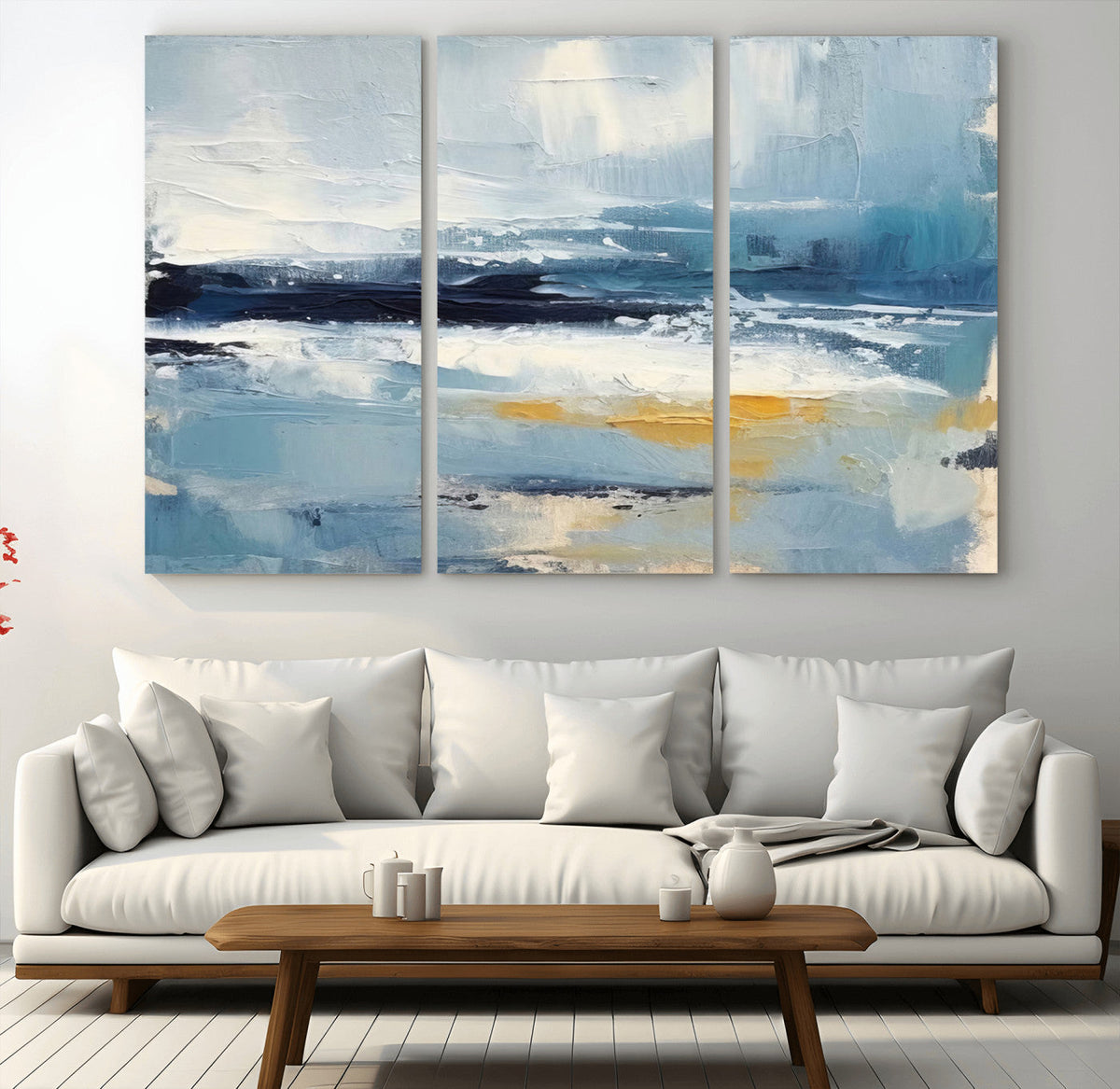 Abstract Ocean Canvas Wall Art - Coastal Blue and Gold