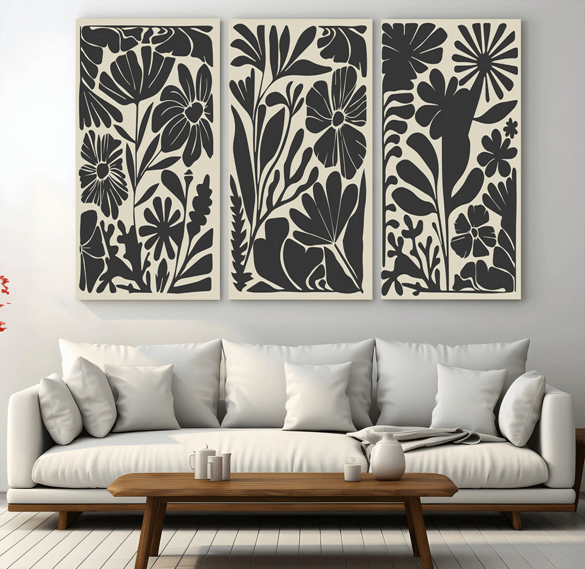 Modern Botanical Wall Art - Floral Black and White Canvas