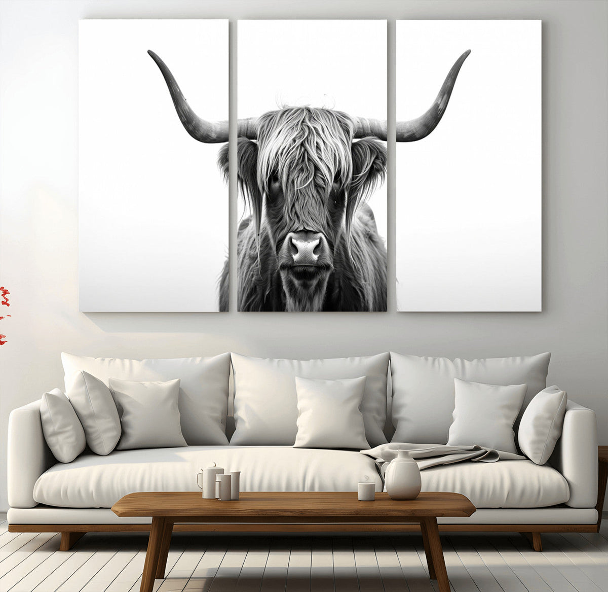 Highland Wall Art Canvas Print – Minimalist Black and White