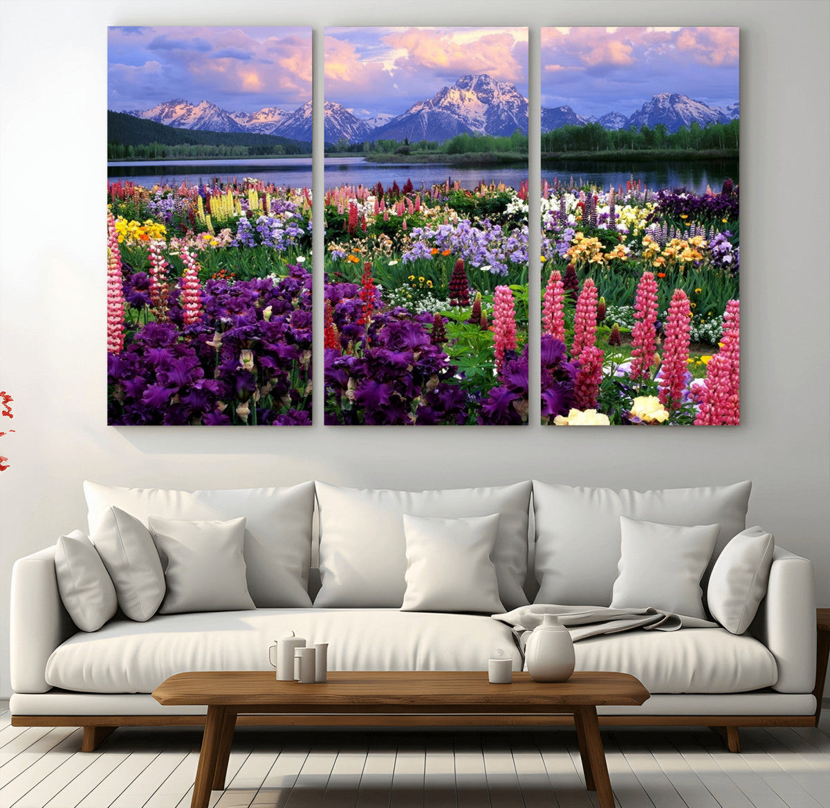 Vibrant Wildflower Garden and Mountain View Giclee Canvas