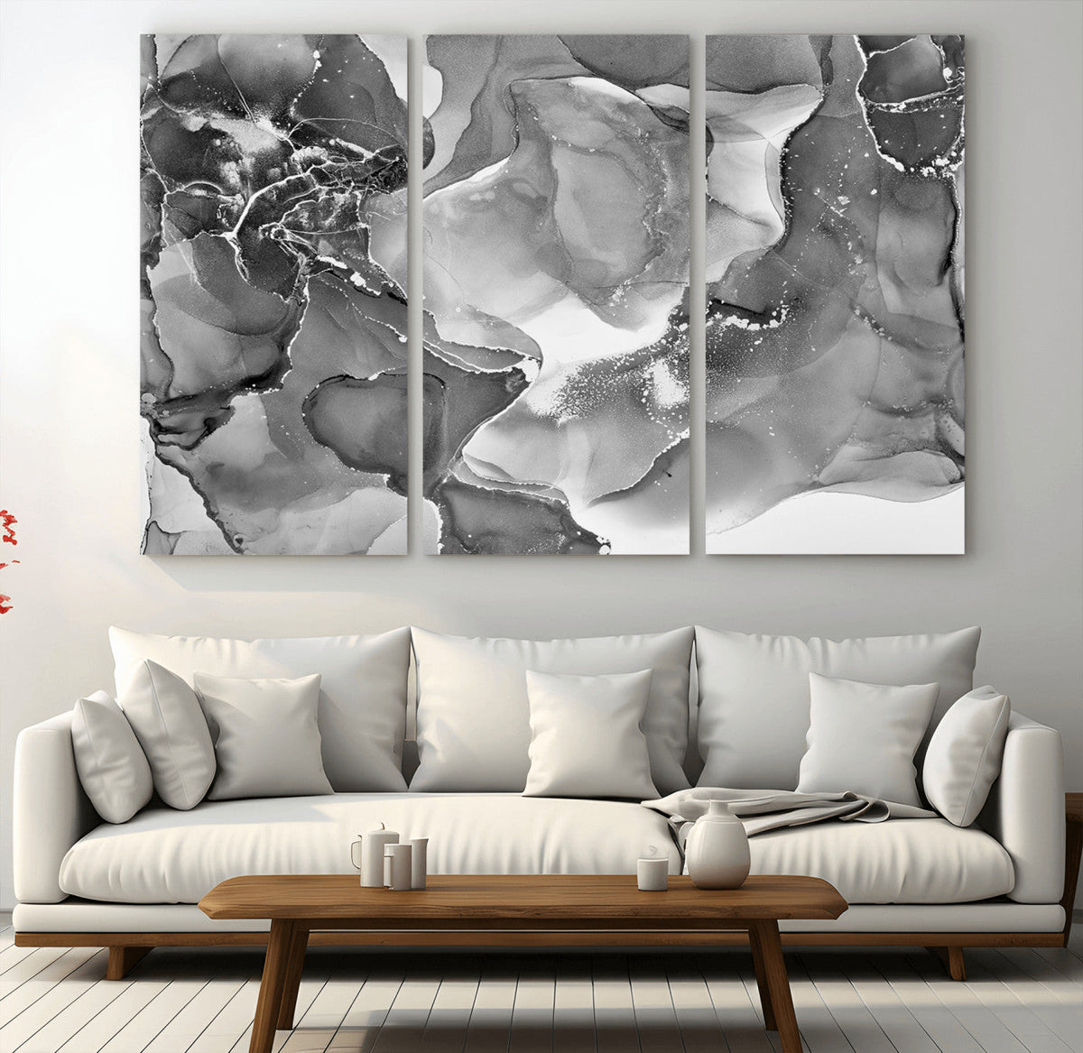Black White Abstract Canvas Wall Art - Fluid Ink Artwork -