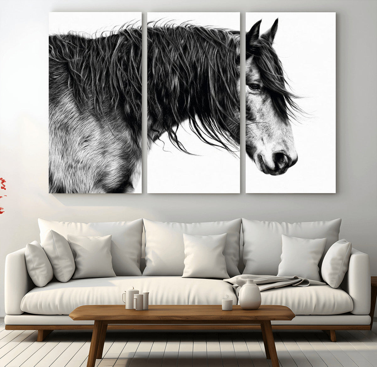 Majestic Horse Wall Art – Framed Black White Portrait Canvas