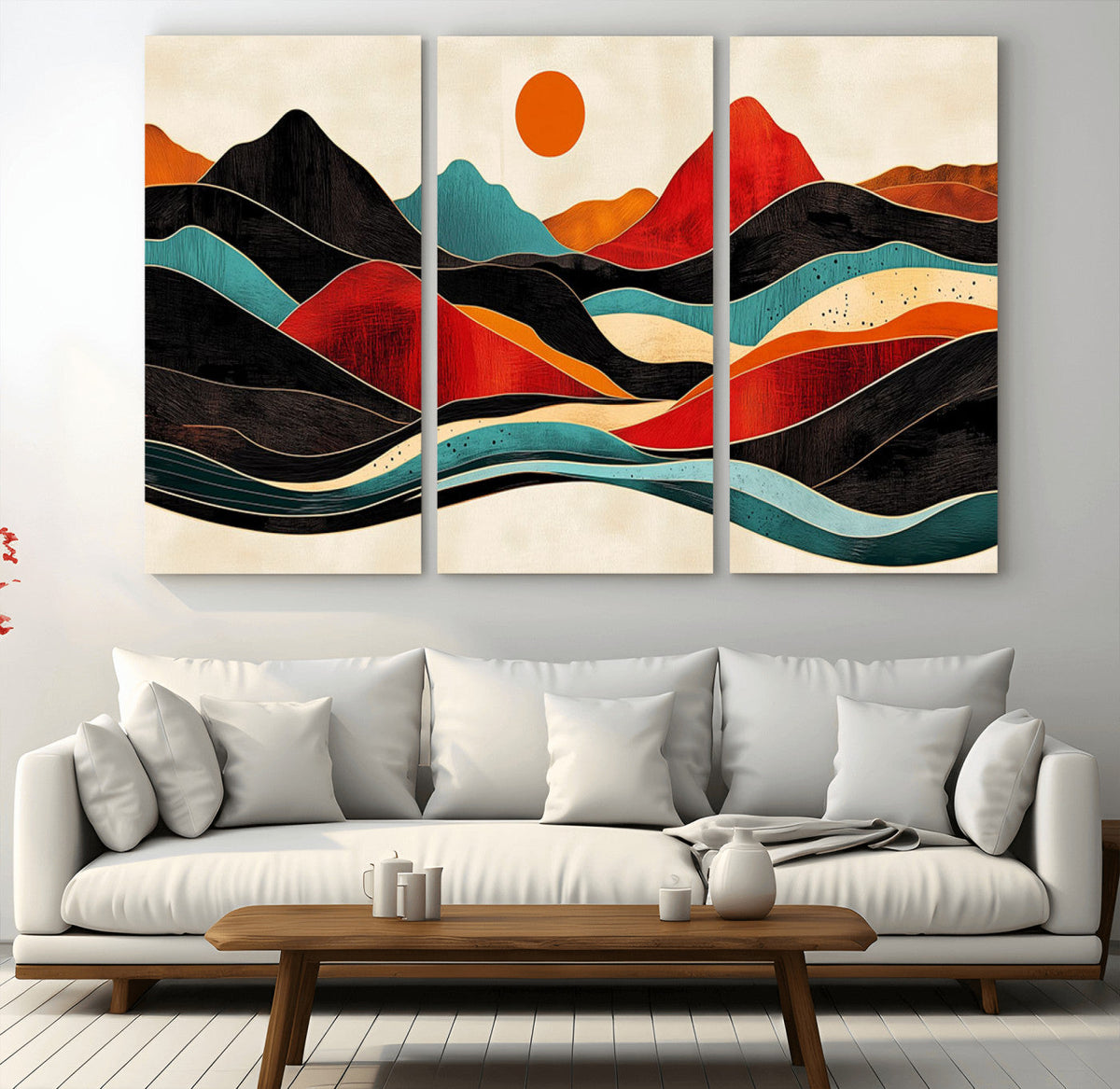 Western Wall Decor - Large Triptych Mountain Canvas - Boho
