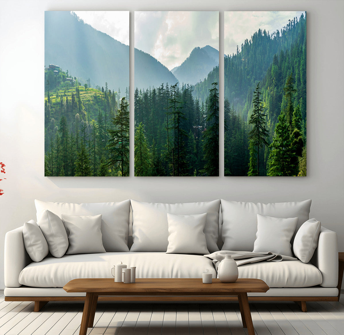 Misty Forest Mountain Wall Art Canvas Print – Framed Serene