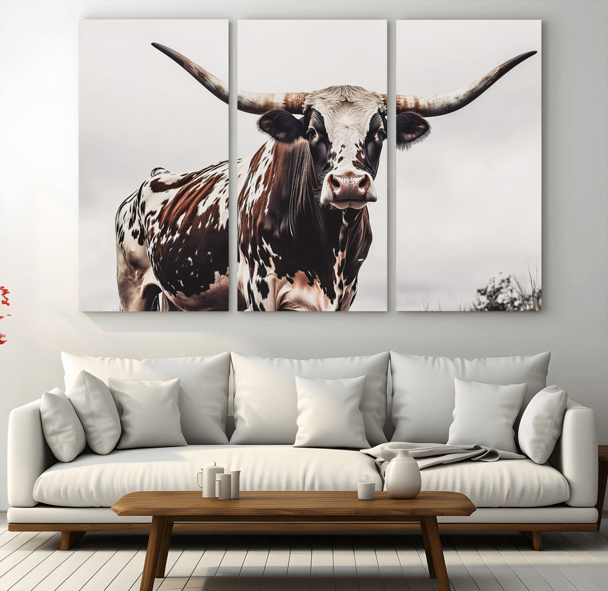 Texas Longhorn Wall Art Canvas Print – Framed Spotted Bull