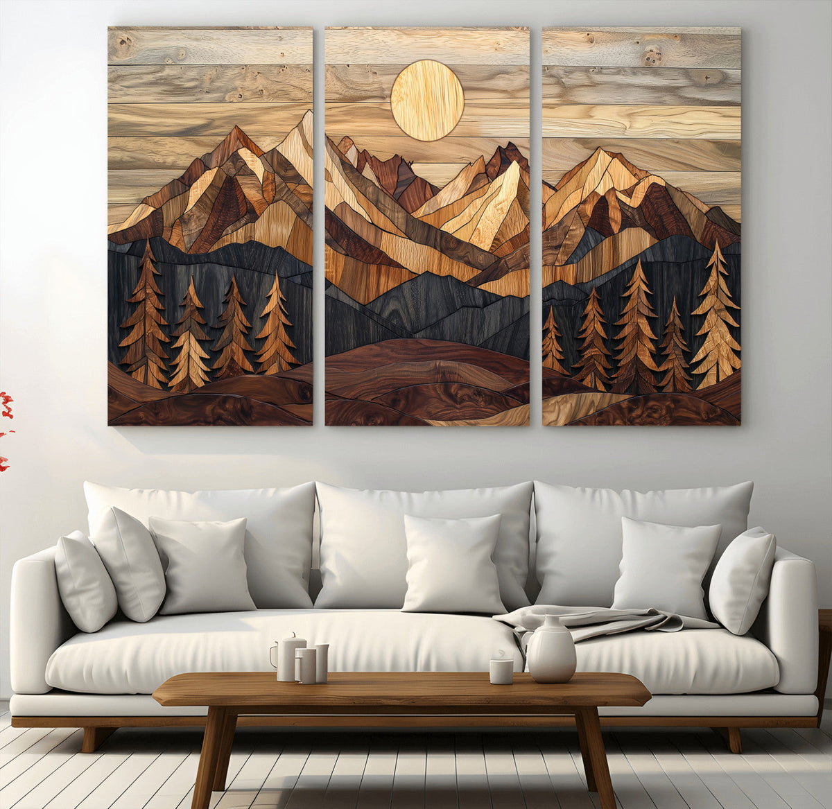 Wood Mountain Landscape Wall Art Canvas Print – Framed
