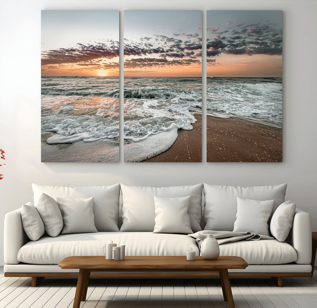 Ocean Sunset Wall Art Canvas Print – Framed Beach Waves