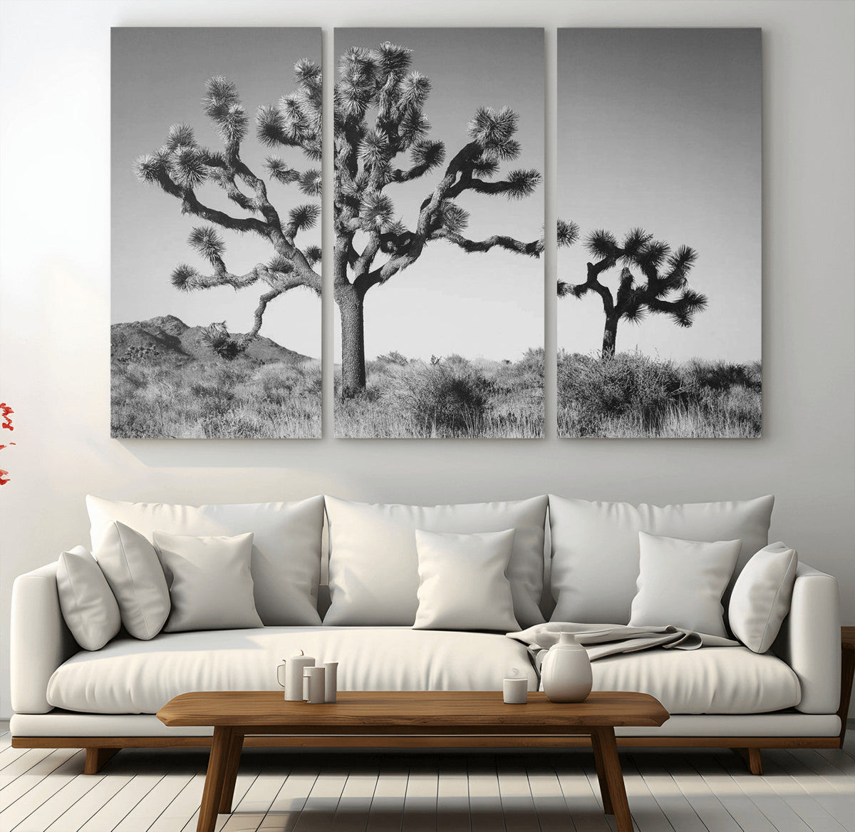 Joshua Tree Wall Art Canvas Print – Framed Monochrome Desert