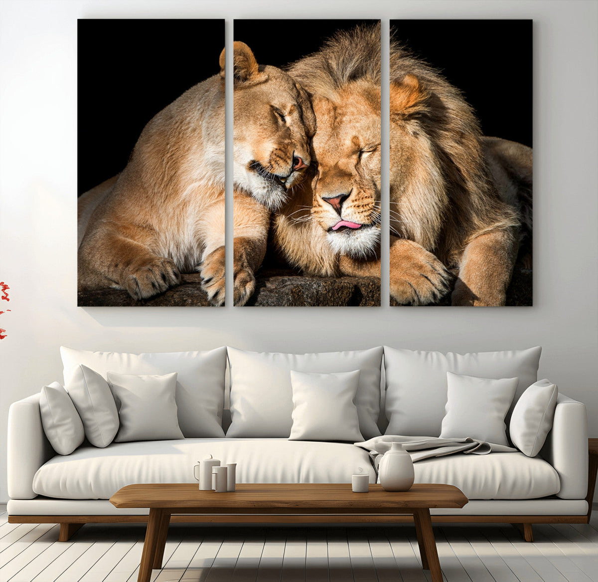 Lion and Lioness Wall Art Canvas Print – Framed African