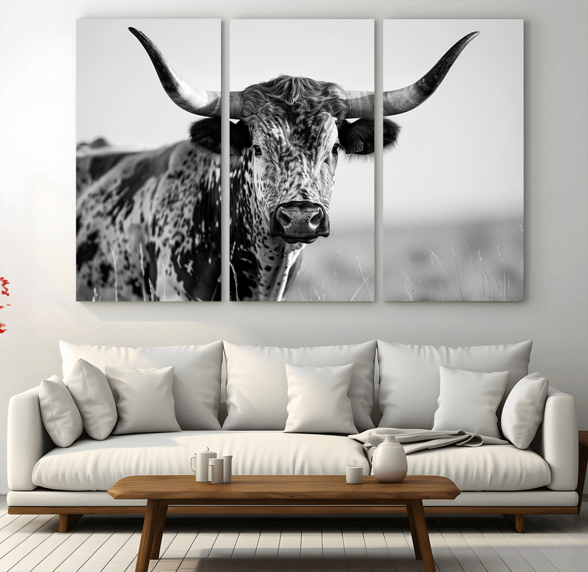 Texas Highland Cow Longhorn Canvas Print - Rustic Farmhouse