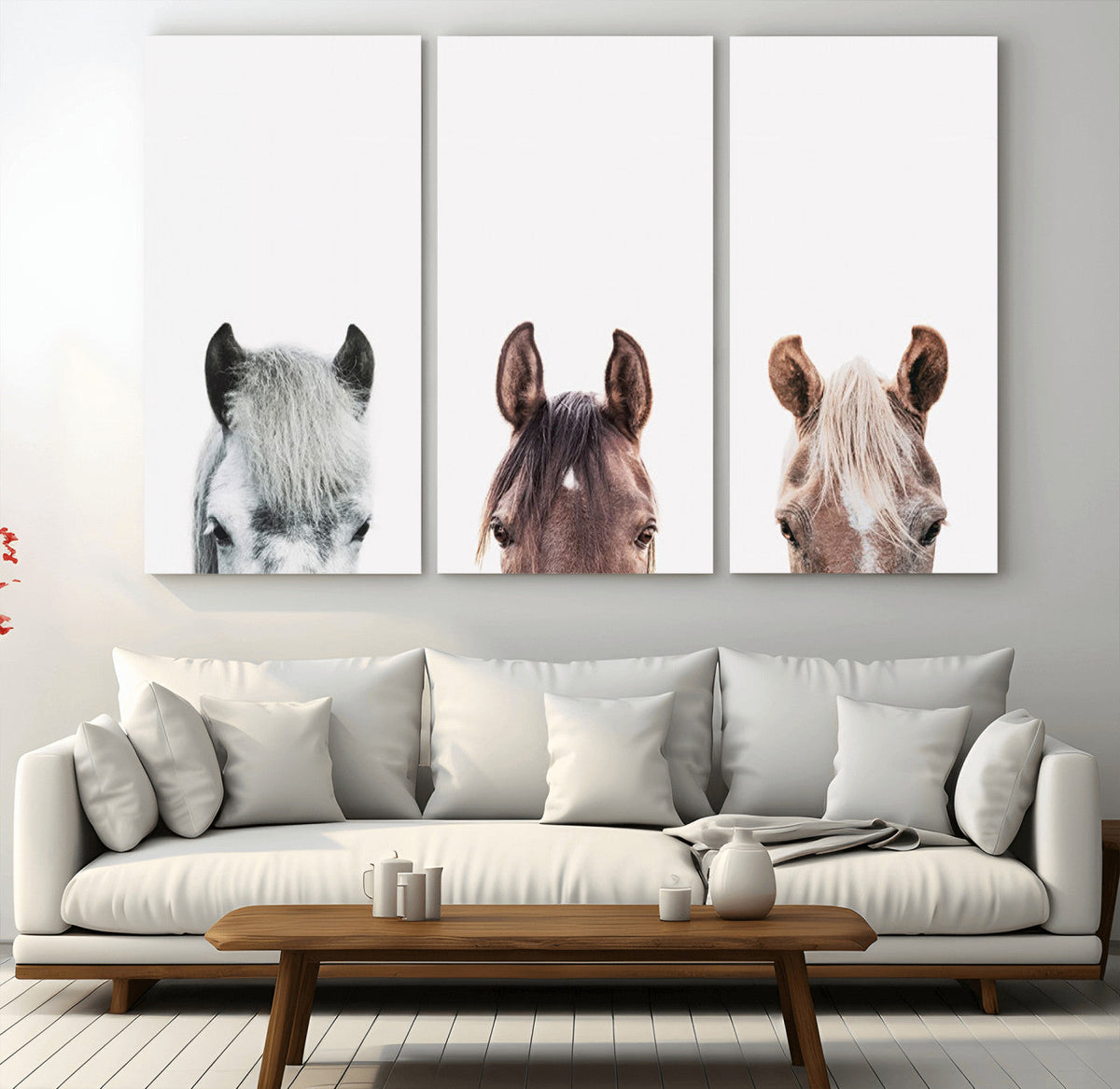 Horse Wall Art - Minimalist Horse Triptych Wall Art – Modern