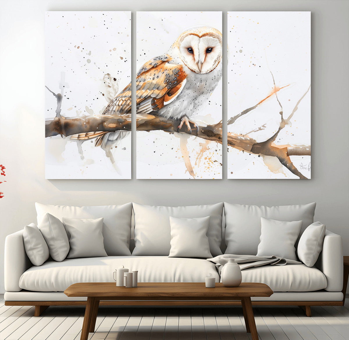 Barn Owl Wall Art on Branch | Stunning Canvas Print for