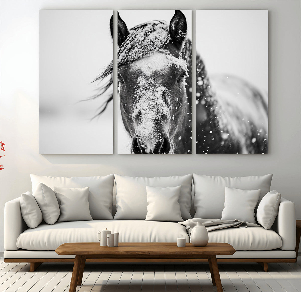 Western Wall Art | Black and White Winter Horse Wall Art |